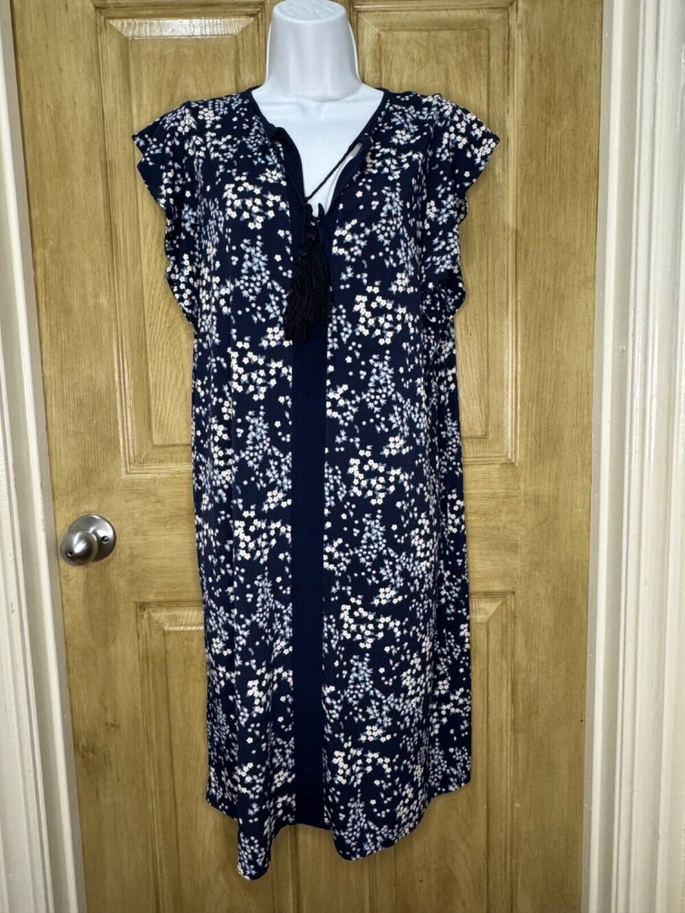 MICHAEL Michael Kors Dress Womens Size M Navy Floral Shift Flutter Sleeve